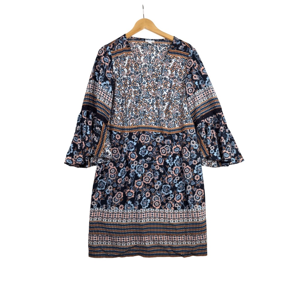 Westport 1962 Floral Print Bell Sleeve‎ Dress size 1X Black/Blue